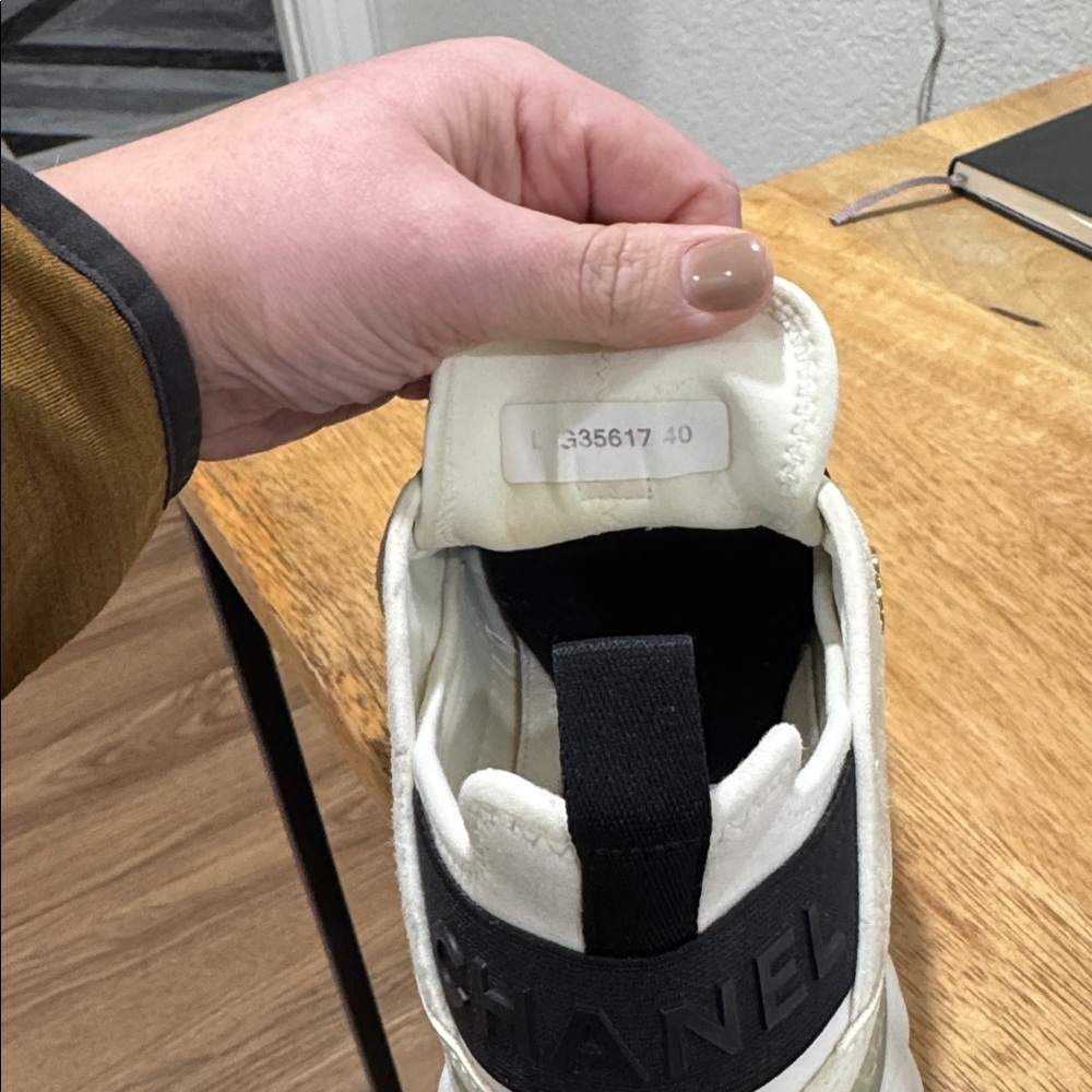 CHANEL White and Black Lace-Up Sneakers - Picture 10 of 11
